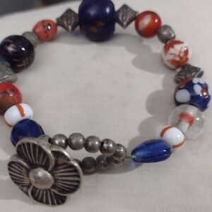 Colorful Beaded Bracelet with Silver Accents